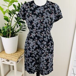 Bimba Y Lola Black & Blue Floral Structured Dress Career Office Secretarycore M